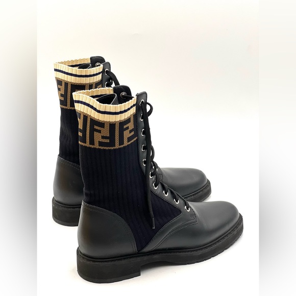 Fendi Rockoko Leather & Knit Combat Boots - Picture 3 of 8